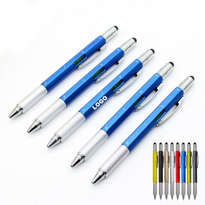 6in1 Multitool Tech Tool Pen w/Ruler & Level Gauge & Stylus & Slotted Screwdriver
