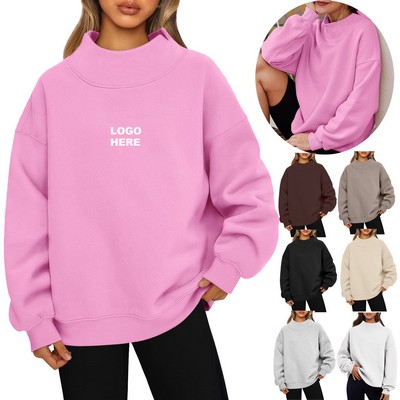 Promotional Crewneck Women's Oversized Mock Neck Sweatshirt
